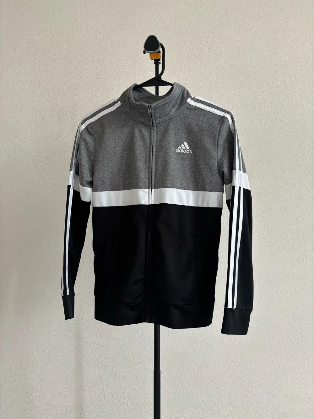 Adidas Kids Full-Zip Track Jacket Gray Black White Colorblock Size M (10/12)